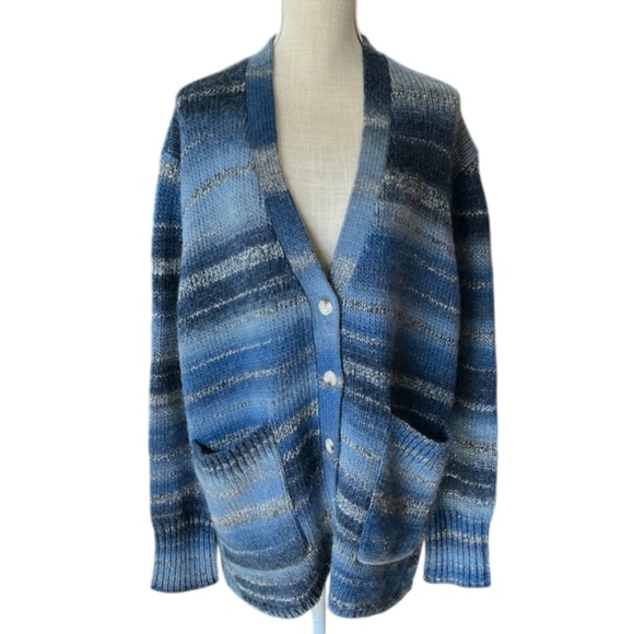 Roller Rabbit LILLIEN CARDIGAN SWEATER Blue Metallic Wool Blend- M/L - Picture 3 of 9